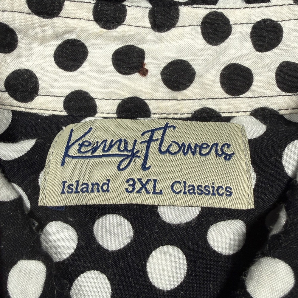 Kenny Flowers Hawaiian Shirt Mens 3XL Black Island Classics Polka Dot Rayon - Picture 4 of 10
